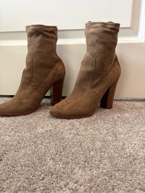 Aldo Shoes - Aldo Taupe Suede Pointed-Toe Stacked Heel Boots